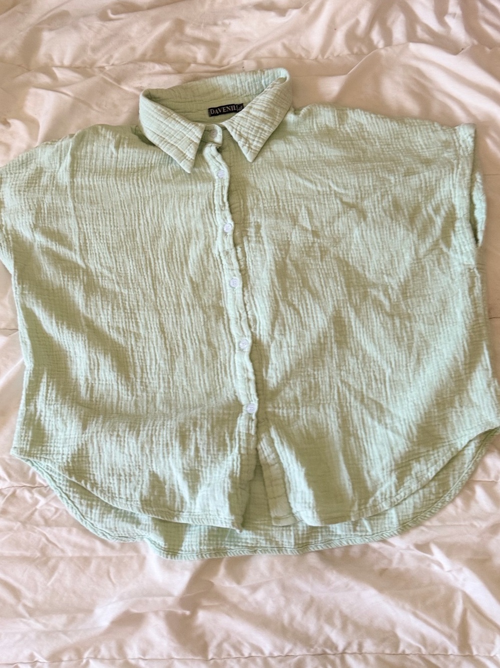 Mint Short-Sleeve Button Down Top